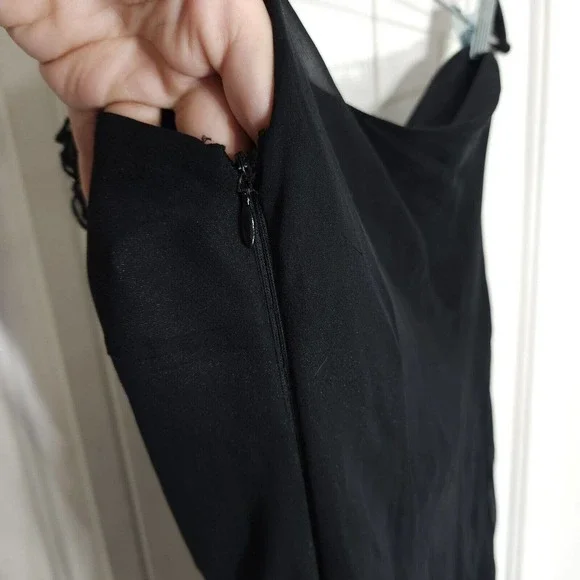 Sue Wong Womens Slip Dress Black Silk Rosette Midi Peasant Vtg 90s Y2K Fairy 14 - Picture 8 of 12